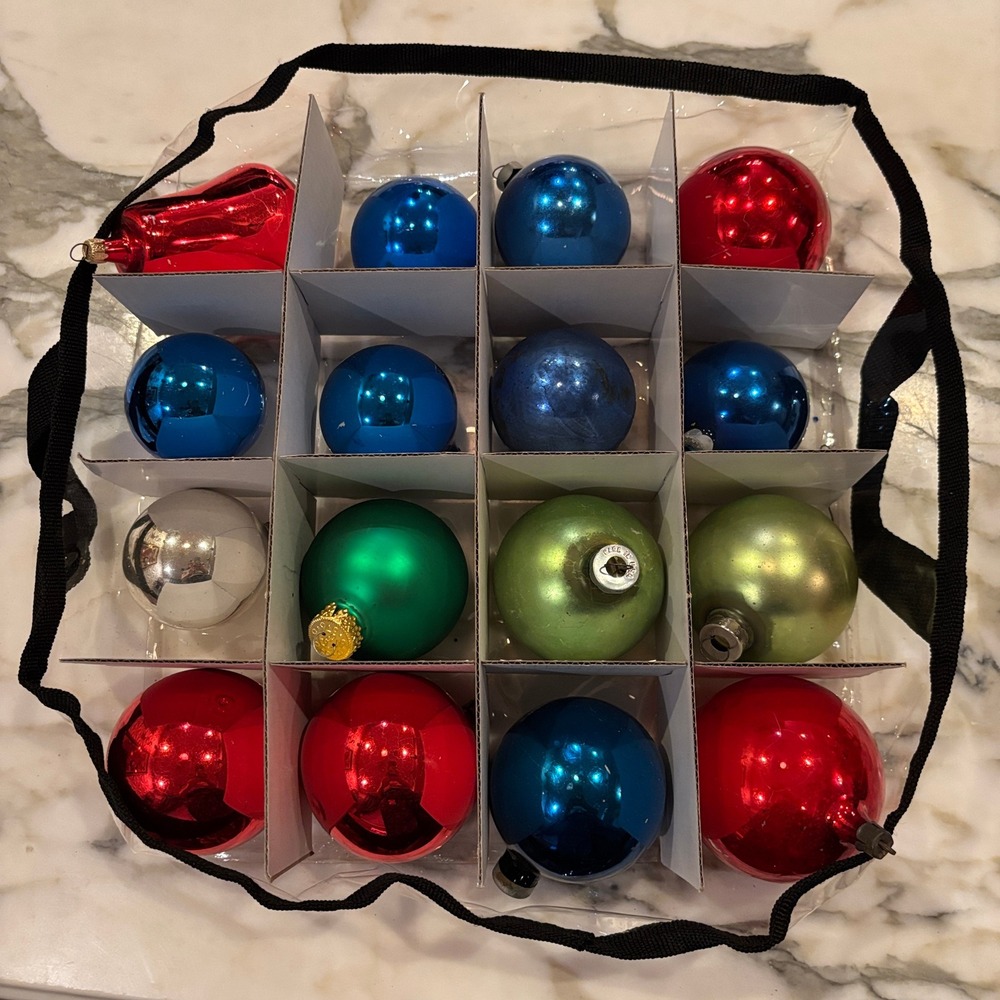 Assorted Vintage Christmas Glass Ornaments Multicolor Round Bauble 16pc
